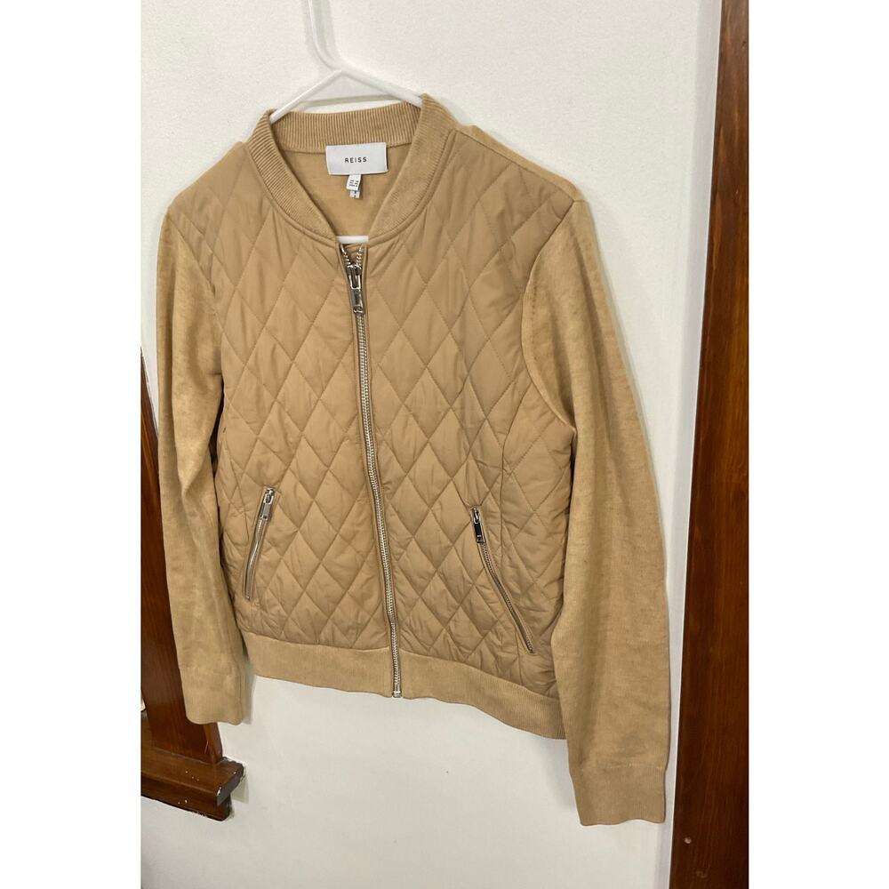 REISS Ayla Knit Hybrid Jacket Womens Brown Size 6 Small Front Zip Quilted Bomber - Picture 5 of 8